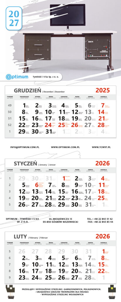 kalendarz trójdzielny